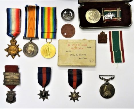 A 1914-15 Star to 19559 PTE.C.PALMER. NORF. R., a 1914-18 British War Medal and a 1914-19 Victory medal to 19559 PTE.C.PALMER