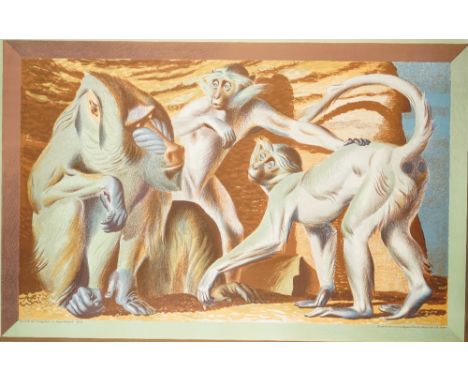 Ten school prints 'Mandrill and Mangabeys by Hans Feibusch', lithograph in colours, printed at the Baynard press for School p