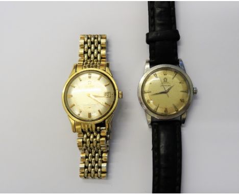 An Omega Automatic Constellation gilt metal fronted and steel backed gentleman's bracelet wristwatch, the signed silvered dia