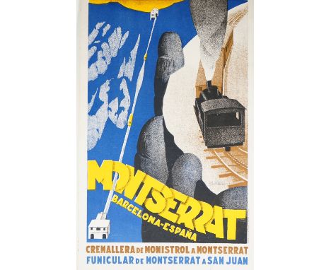 A mid-20th century Spanish tourism print 'Monserrat-Barcelona - Espana' printed by Henrich, lithograph in colours on card, 44
