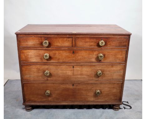 A Regency mahogany chest of two short and three long graduated drawers, with split bobbin mounts, 109cm wide x 89cm high.  E2