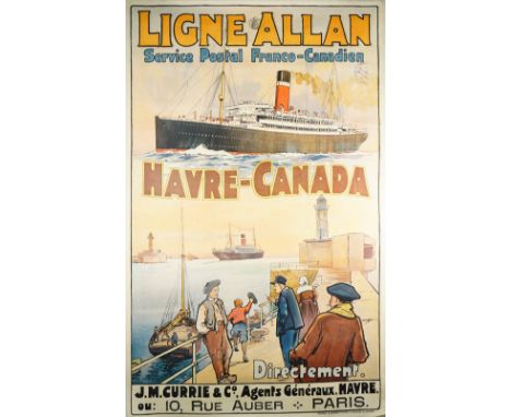 French Travel Poster, 'Ligne Allan Havre-Canada', circa 1920, possibly by Norman Wilkinson, lithograph in colours, printed by