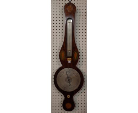 An Edwardian mahogany and shell inlaid wheel barometer, by C.A. Canti Junior, 59, Shoe Lane, London, with thermometer and eig