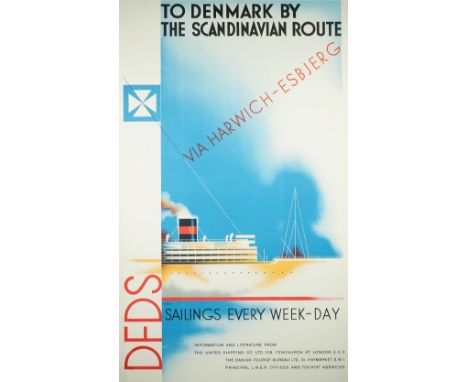 Ras-Andre 'To Denmark by the Scandinavian Route', lithograph in colours printed by Andreasen &amp; Lachmann, 97cm  x 56cm, fr