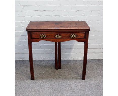 A mid-18th century mahogany tea table with double gate leg action, on canted square supports, 77cm wide x 73cm high. 