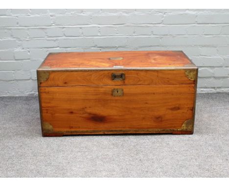A 19th century Chinese export brass bound camphor wood rectangular trunk, 84cm wide x 39cm high.