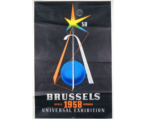 Brussels 1958 Universal Exhibition, lithograph coloured poster, Manfurt by Andrea Beyart, 119cm x 79cm, rolled. 