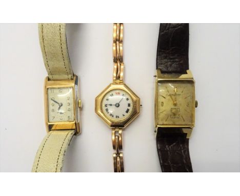 A Marc Nicolet gold rectangular cased gentleman's wristwatch, with a signed jewelled movement, detailed within the caseback 1