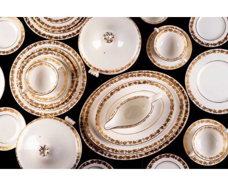 Pattern W4001, white, with gold grape vine motif to the rim, comprising: 12 dinner plates, 12 fish plates, 12 entre plates, 1