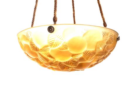 Marcilhac 2479, model introduced in 1932The wide bowl decorated overall with fruit and leaves suspended by four original thre