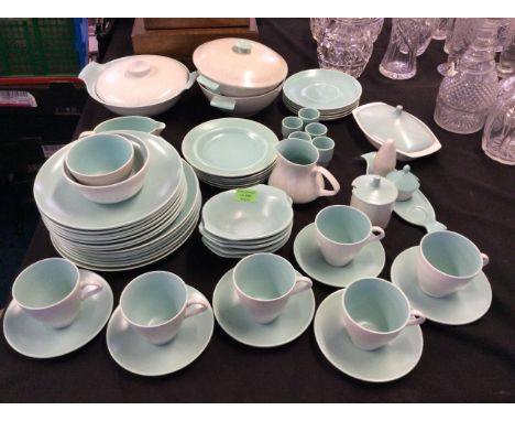 A large set of grey egg shell Poole pottery.