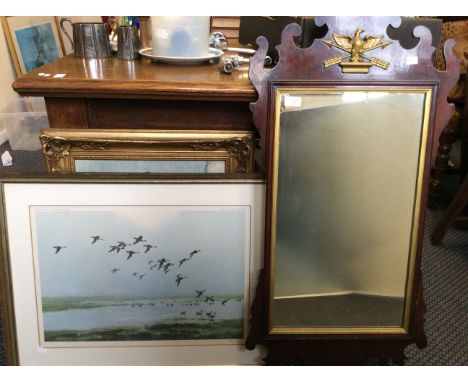 PETER SCOTT signed in pencil print, a reproduction mahogany mirror, two gold framed oval wall mirrors and one reproduction pr