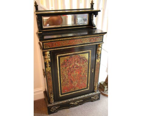 A 19th Century boulle red tortoise shell and brass inlaid mounted ebonised cabinet with ornate design plus brass detailing, h