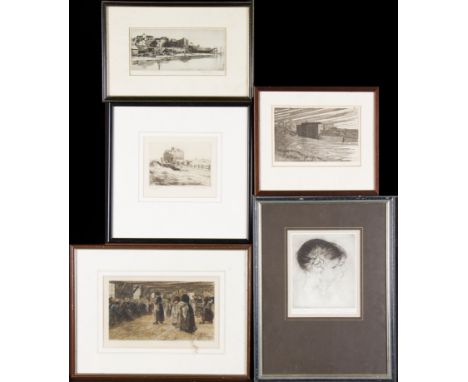 Five framed, etchings on paper, various subjects and artists, to include MALTE STERNER (1903 - 1952) Portrait of a girl in pr