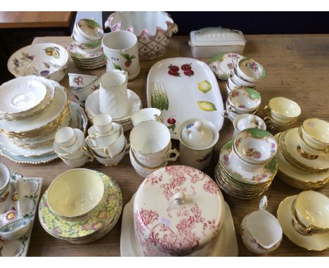 A collection of various teaware including Limoges pots with lids, Royal Worcester bowl, Paragon cups and saucers, Porcelaines