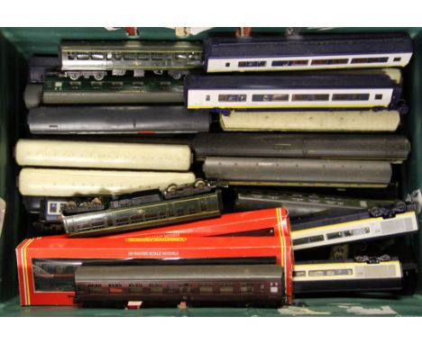 A carton of assorted OO gauge model railway carriages including Hornby, Lima, Triang etc.