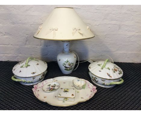 A selection of Herend Hungary items to include a two tureens, a lamp, a tray, lidded pot, dish and bowl etc.