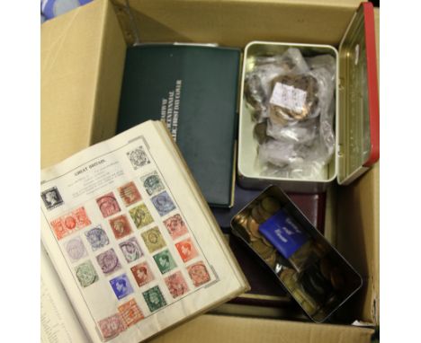 A lot to include; Improved stamp album containing Victoria to George VI British, British Commonwealth and World stamps togeth