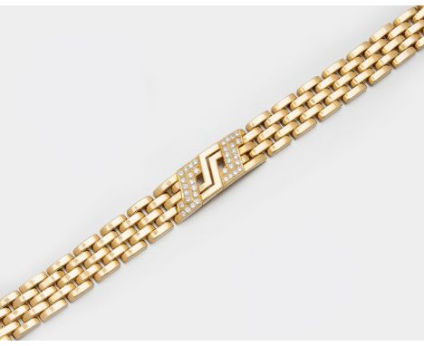 Brillant-Armband "Collection Panthère" von Cartier Gelbgold, gest. 750. Breites Gliederarmband, geometrisch durchbrochenes Mi