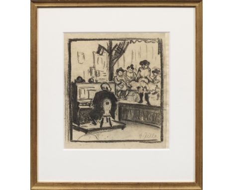 Heinrich Zille (1858 Radeburg - 1929 Berlin)Tingeltangel mit Klavierspieler und Tänzerinnen auf der BühneDer Blick auf eine b