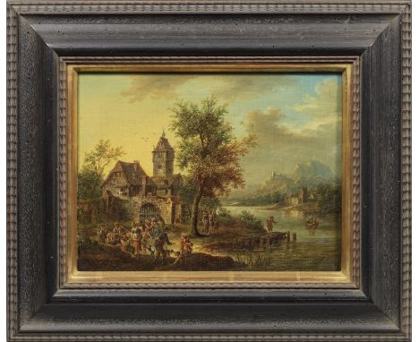 Christian Georg Schütz (Schüz) d. J. (1758 Flörsheim - 1823 Frankfurt a. M.) attr.;Ideale Rheinlandschaft im AbendlichtMit su