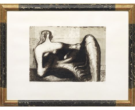 Henry Moore (1898 Castleford - 1986 Much Hadham)"Draped Reclining Figure". OriginaltitelLithographie in sechs Tönen/Papier, 1