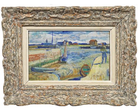 François Gall (1912 Kolozsvár bzw. Klausenburg/Ungarn - 1987 Paris)Nordfranzösischer Hafen mit Figur am KaiSpätimpressionisti