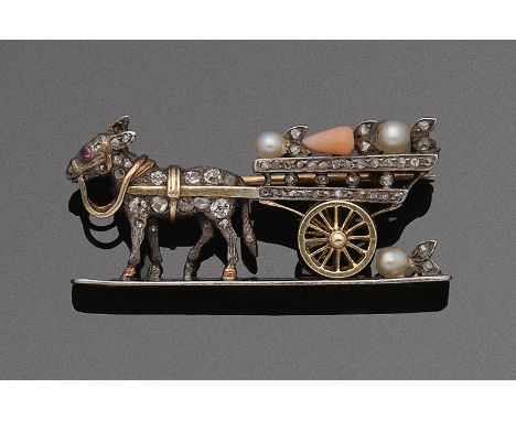Tierbrosche von Marks &amp; Co, Bombay &amp; Poona England/Indien. Um 1900. Silber und Gelbgold, 14 ct.; Charmant gestaltet i