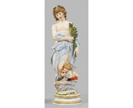 Große allegorische Figur "Der Friede". Originaltitel Profilierter Rundsockel. Auf naturalistisch gestaltetem, mit Blütenzweig