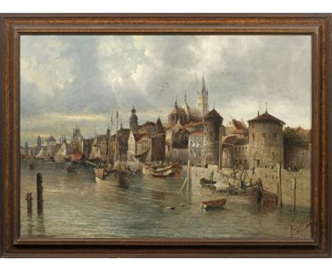 August von Siegen (Geb. um 1850 Wien. War ansässig ebenda und in München)Ansicht einer alten HafenstadtBlick auf eine pittore