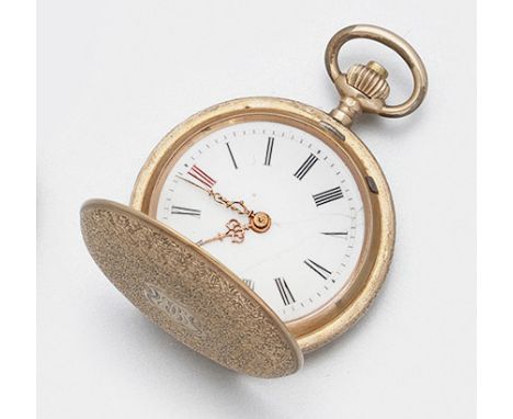 Damentaschenuhr, Schweiz um 1910 Roségold, gest. 585. Zweideckelgehäuse, schauseitig flächendeckender ornamtaler Reliefdekor,