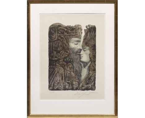Ernst Fuchs (1930 Wien - 2015 ebenda)"David und Bathseba". OriginaltitelFarblithographie/Papier. Sign. u. nummeriert 66/100. 