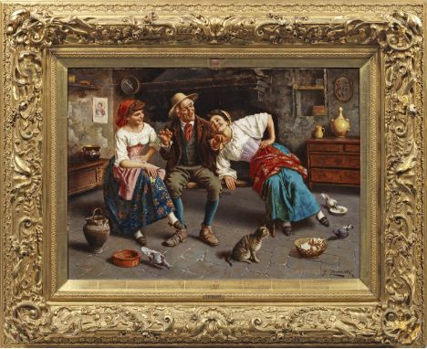Jules Zermati (Tätig um 1880-1920 in Norditalien)Spannende GeschichtenIn einem ländlichen Interieur auf einer Bank sitzender,
