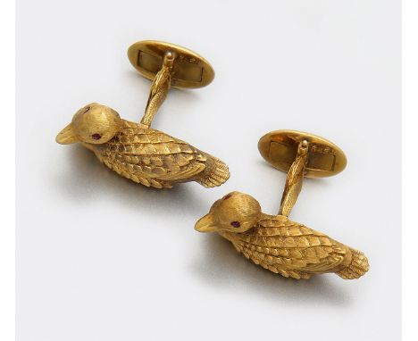 Paar Manschettenknöpfe von Tiffany &amp; Co, New York Gelbgold, gest. 750. Schauseitig plastisch gestaltet in Form einer Ente