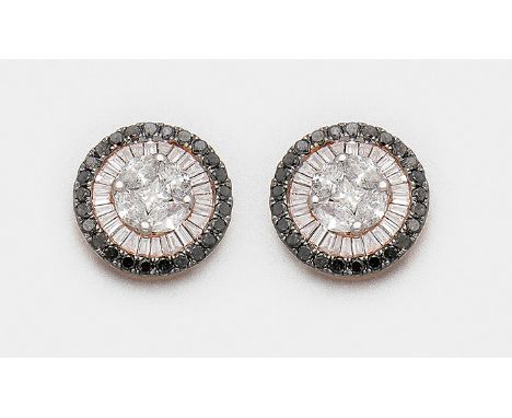 Paar elegante Diamantohrringe Weißgold, gest. 750. Schauseitig ausgefasst mit Brillanten und Diamanten im Navette- und Prince