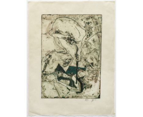 Horst Janssen (1929 Hamburg - 1995 ebenda)"Zu Eros, Tod und Maske". OriginaltitelRadierung u. Aquatinta/Japan-Papier, 1992/93