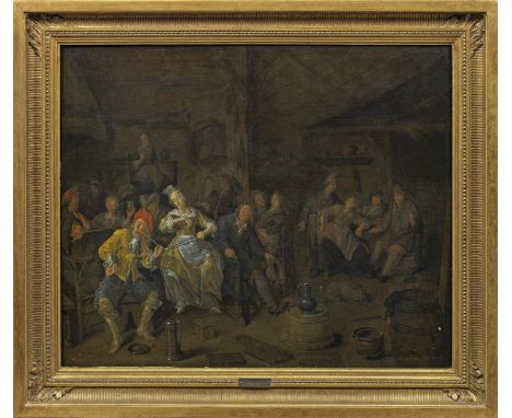 Jan Miense Molenaer (1610 Haarlem - 1668 ebenda)Wirtshausszene mit fröhlicher GesellschaftIn einer spärlich beleuchteten Sche