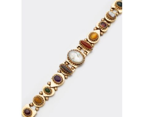 Jugendstil Freundschafts-Armband Italien. Um 1900. Gelbgold, gest. 14 ct.; Breite Bandform aus unterschiedlichen teilw. herzf