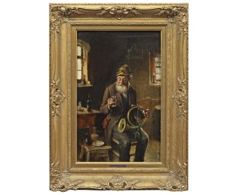 Hermann Kern (1839 Liptoujvar - 1912 Wien)"Kunstpause". OriginaltitelIn einer einfachen, ländlichen Stube sitzender, älterer 