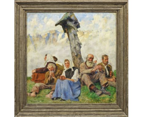 Franz Eichhorst (1885 Berlin - 1948 Innsbruck)Betende Tiroler Bergbauern unter einem Bildstock1929 entstandene Szene aus dem 