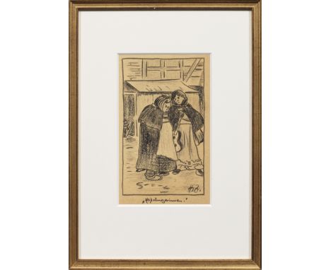 Heinrich Zille (1858 Radeburg - 1929 Berlin)"Hofsängerinnen". OriginaltitelSzenische Darstellung zweier eingemummelt stehende