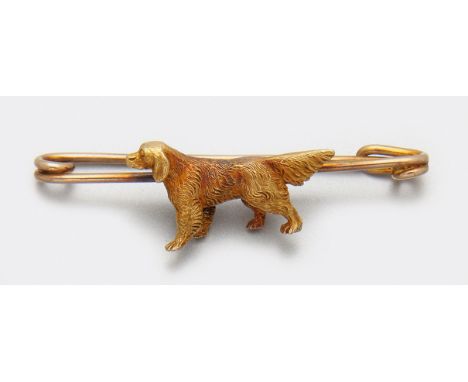 "Jagdhund"-Krawattennadel Gelbgold, 14 ct.; Plastische Darstellung eines Jagdhundes. Gew. ca. 10,21 g.A hunting dog tie pin, 