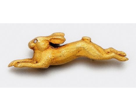 "Hasen"-Krawattennadel Gelbgold, gest. 18 ct.; Sehr feine Goldschmiedeausführung. Gew. ca. 6,09 g.A bunny tie pin in 18 k gol