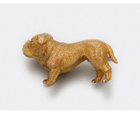 Dekorative Hunde-Brosche Gelbgold, 14 ct.; Vollplastische naturalistische Darstellung einer englischen Bulldogge. Gew. ca. 11