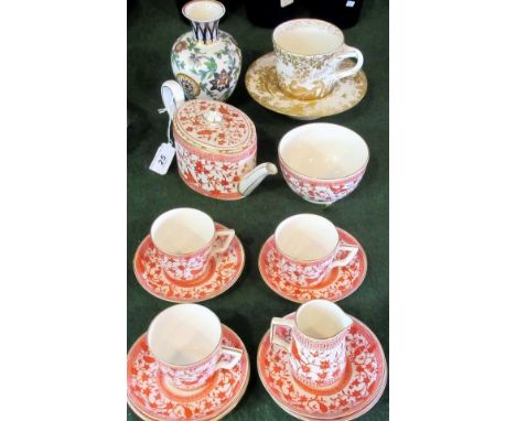 A quantity of Royal Crown Derby Pembroke pattern teawares, together with a hand painted Royal Crown Derby vase and a later gi