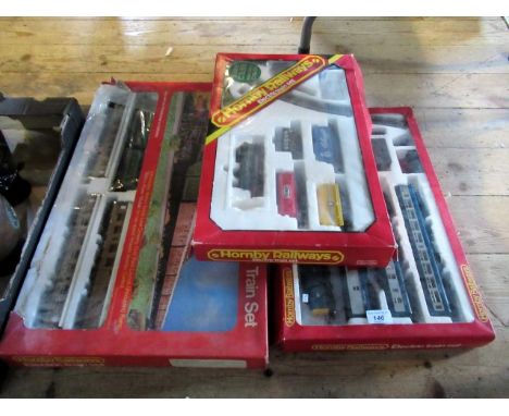 Three boxed Hornby railway sets, to include: The Flying Scotsman electric train set (R549), a British Rail diesel engine, no.