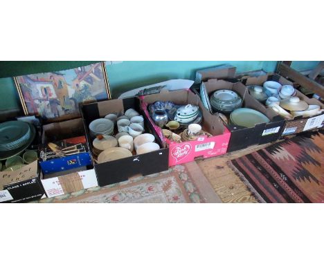 Six boxes containing a large quantity of tableware and glass, to include examples by Woods, Wedgwood, Royal Worcester and oth
