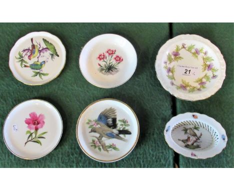 Six assorted pin dishes, to include examples by Herend, Royal Worcester, Coalport and Paragon China.
