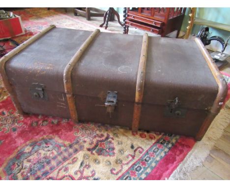 A wood bound steamer trunk, 93cm.