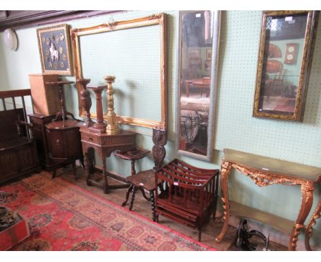 A large quantity of assorted furniture, to include a gilt finish console table, reproduction canterbury, hall chair, Lloyd Lo